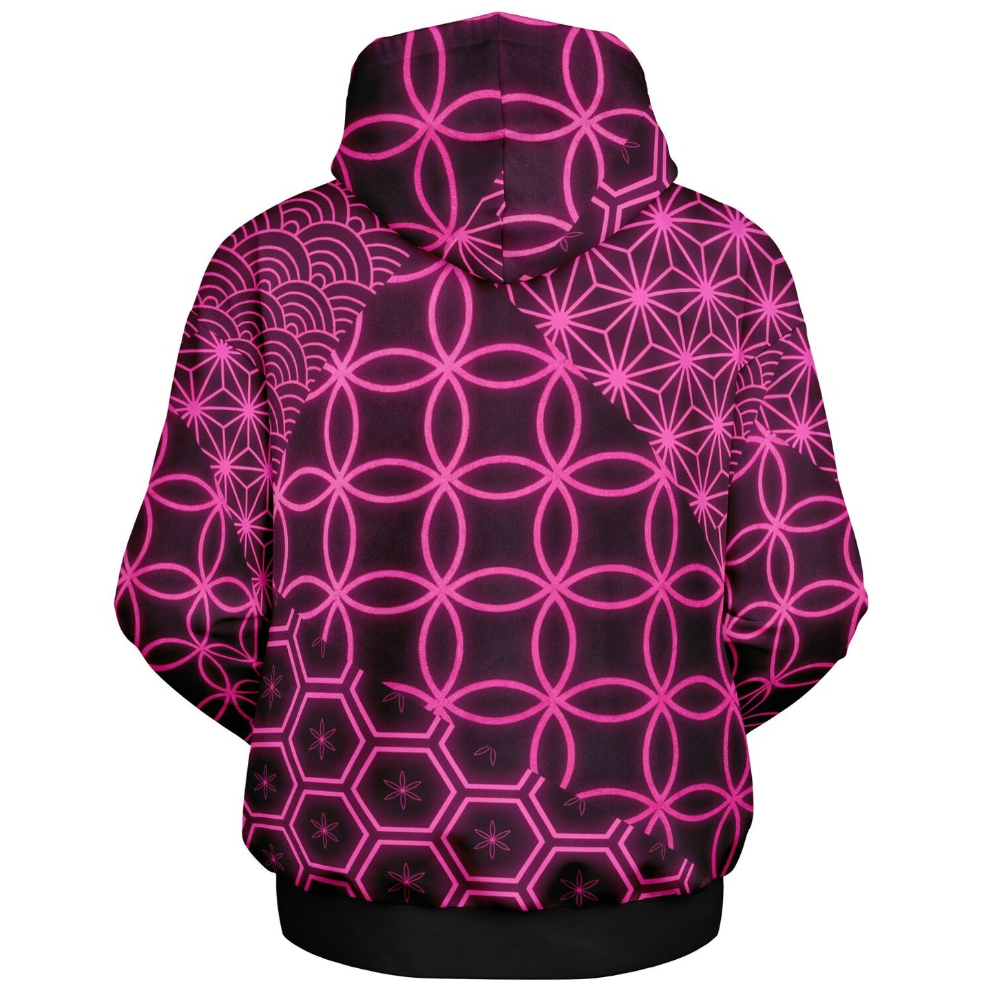 KUMIKO Grid - Japanese Geometric Pattern Hoodie 【Neon Sakura】