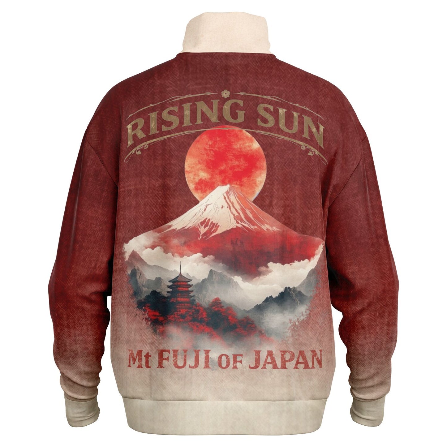 Crimson Fuji - Japanese Landscape Quarter-Zip Sweatshirt
