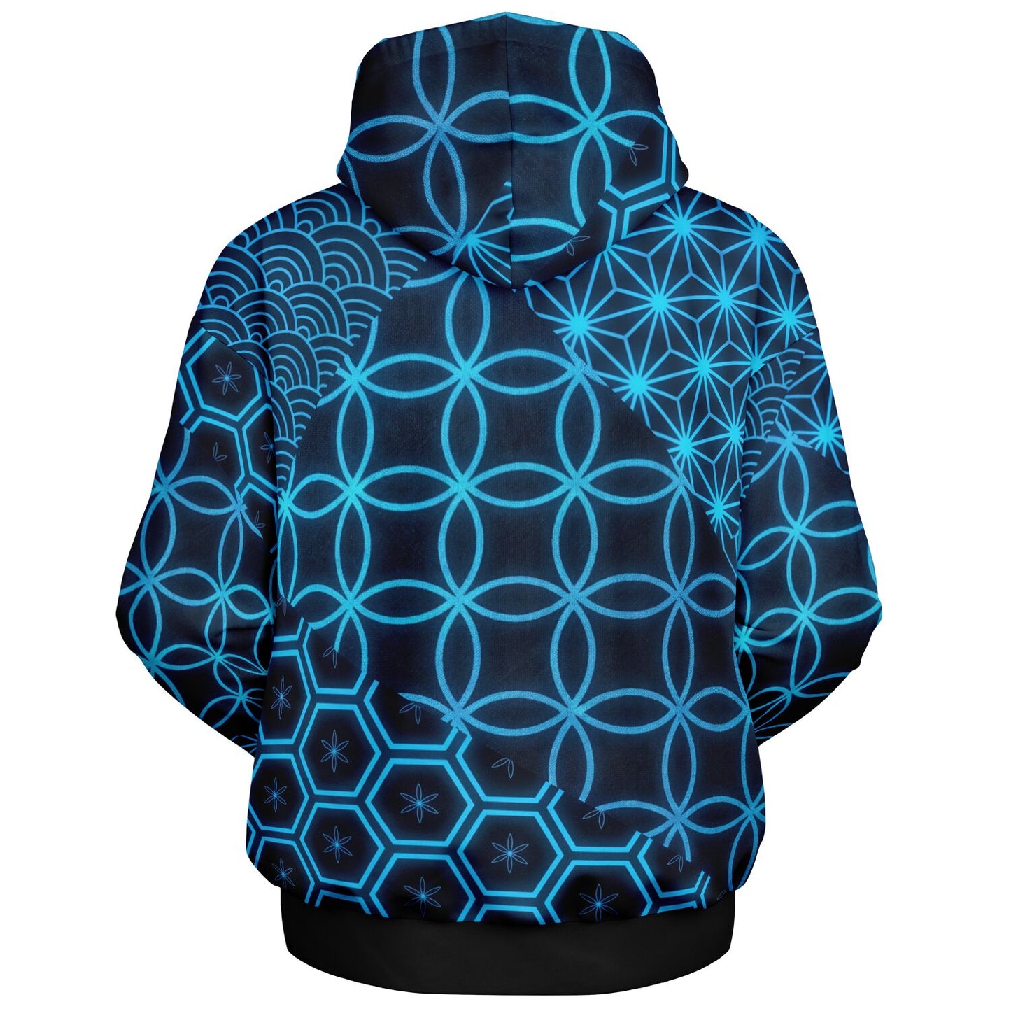 KUMIKO Grid - Japanese Geometric Pattern Hoodie 【Neon Cyan】