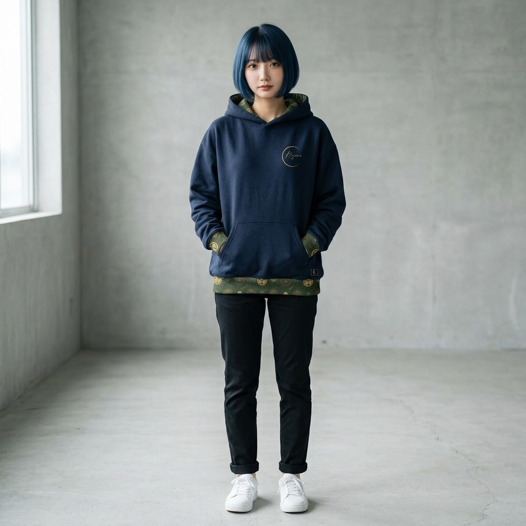 KAMON Monogram - Japanese Heritage Minimalist Hoodie 【Midnight Indigo】