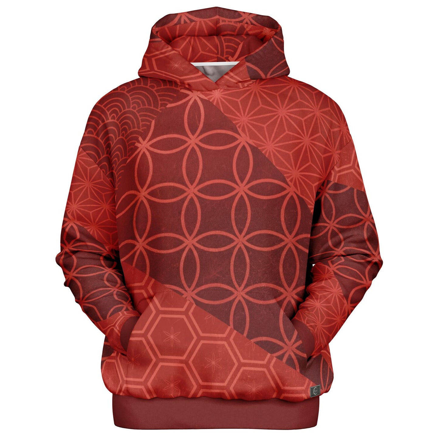 KUMIKO Grid - Japanese Geometric Pattern Hoodie 【Crimson Soul】