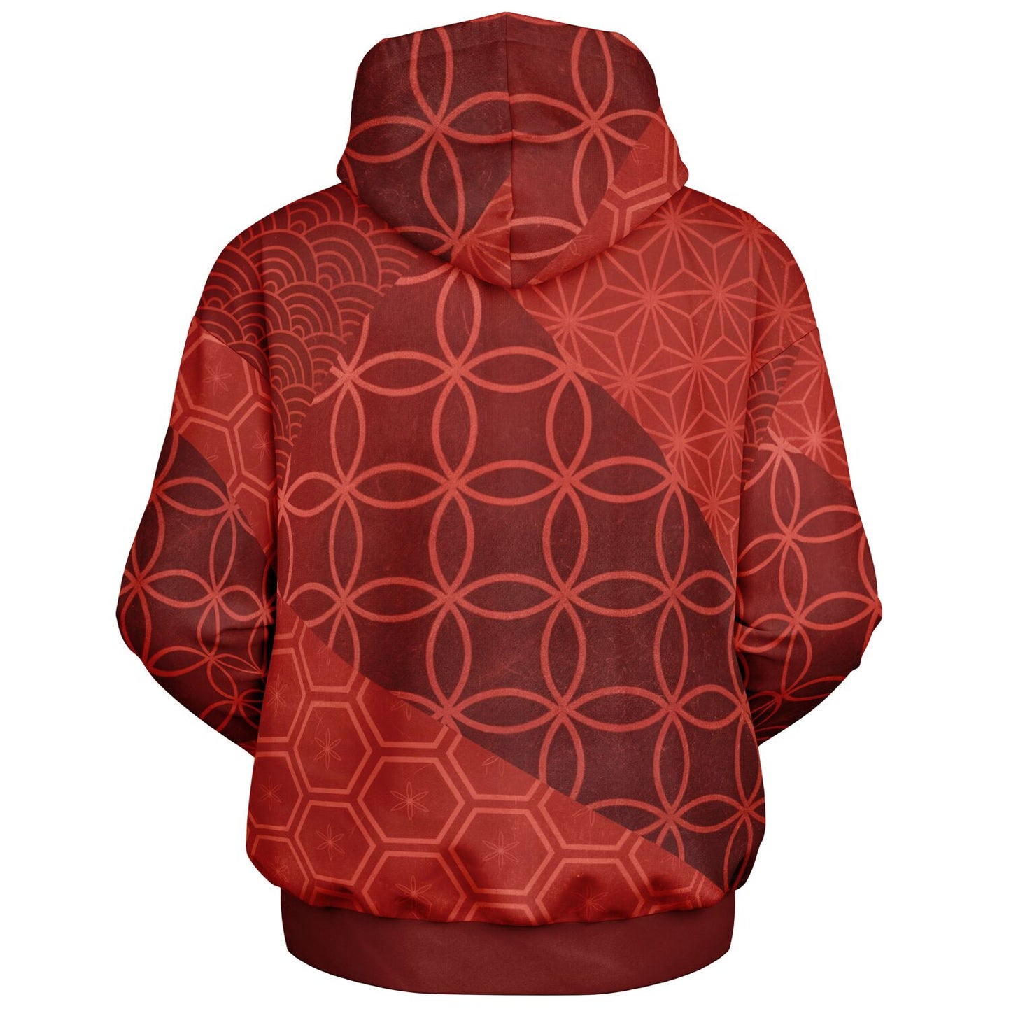 KUMIKO Grid - Japanese Geometric Pattern Hoodie 【Crimson Soul】