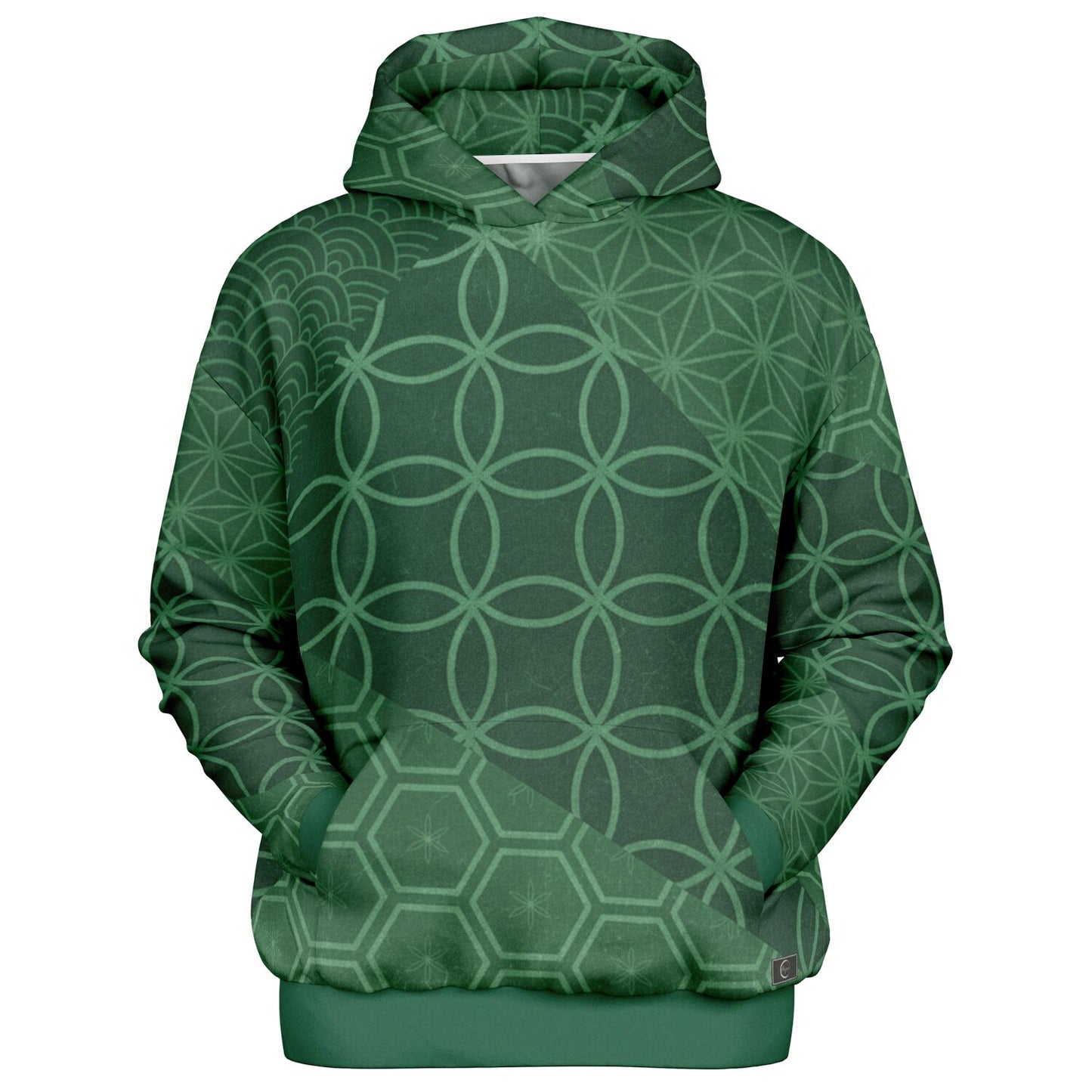 KUMIKO Grid - Japanese Geometric Pattern Hoodie【Evergreen Moss】