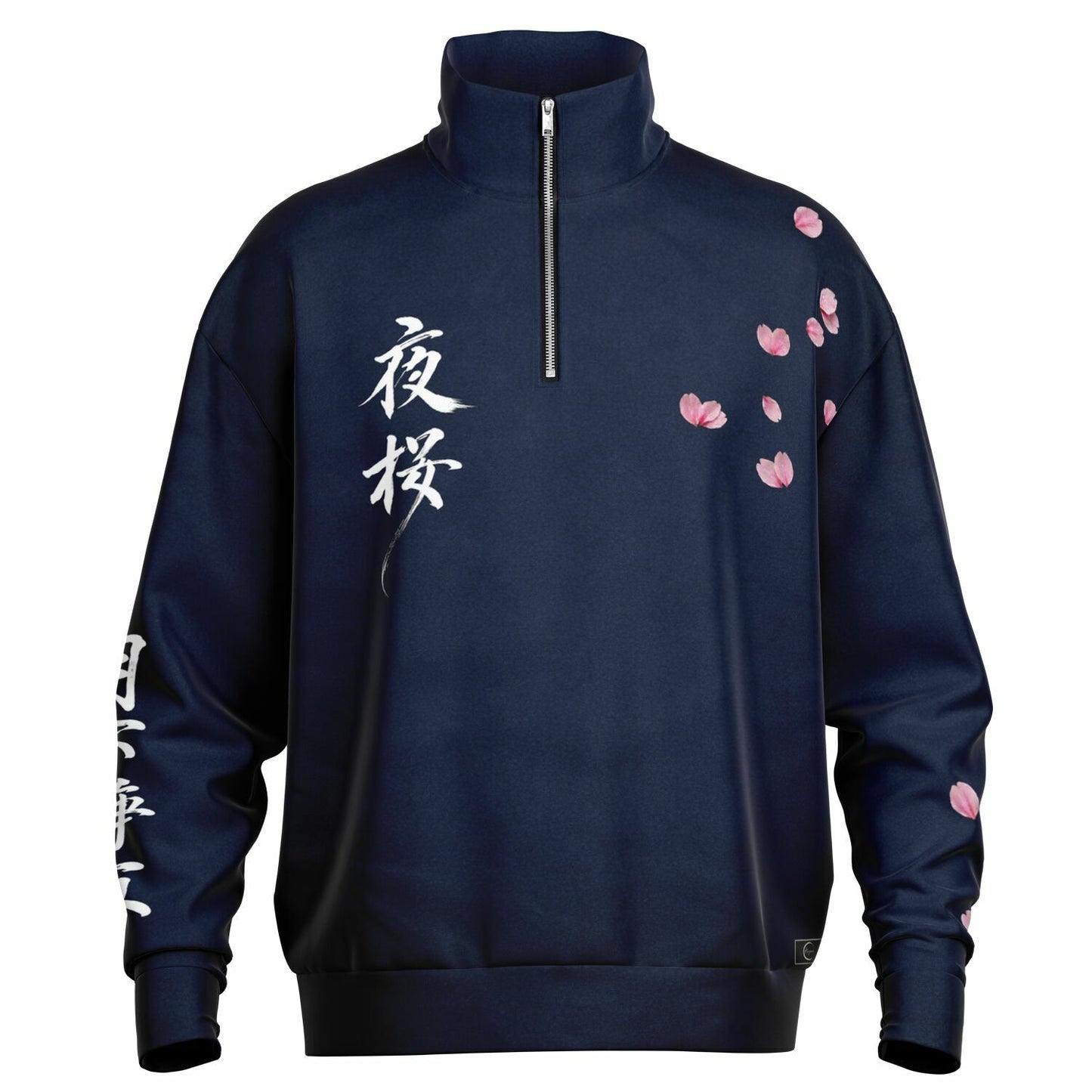 Nightfall Sakura - Japanese Moonlit Landscape Quarter-Zip Sweatshirt