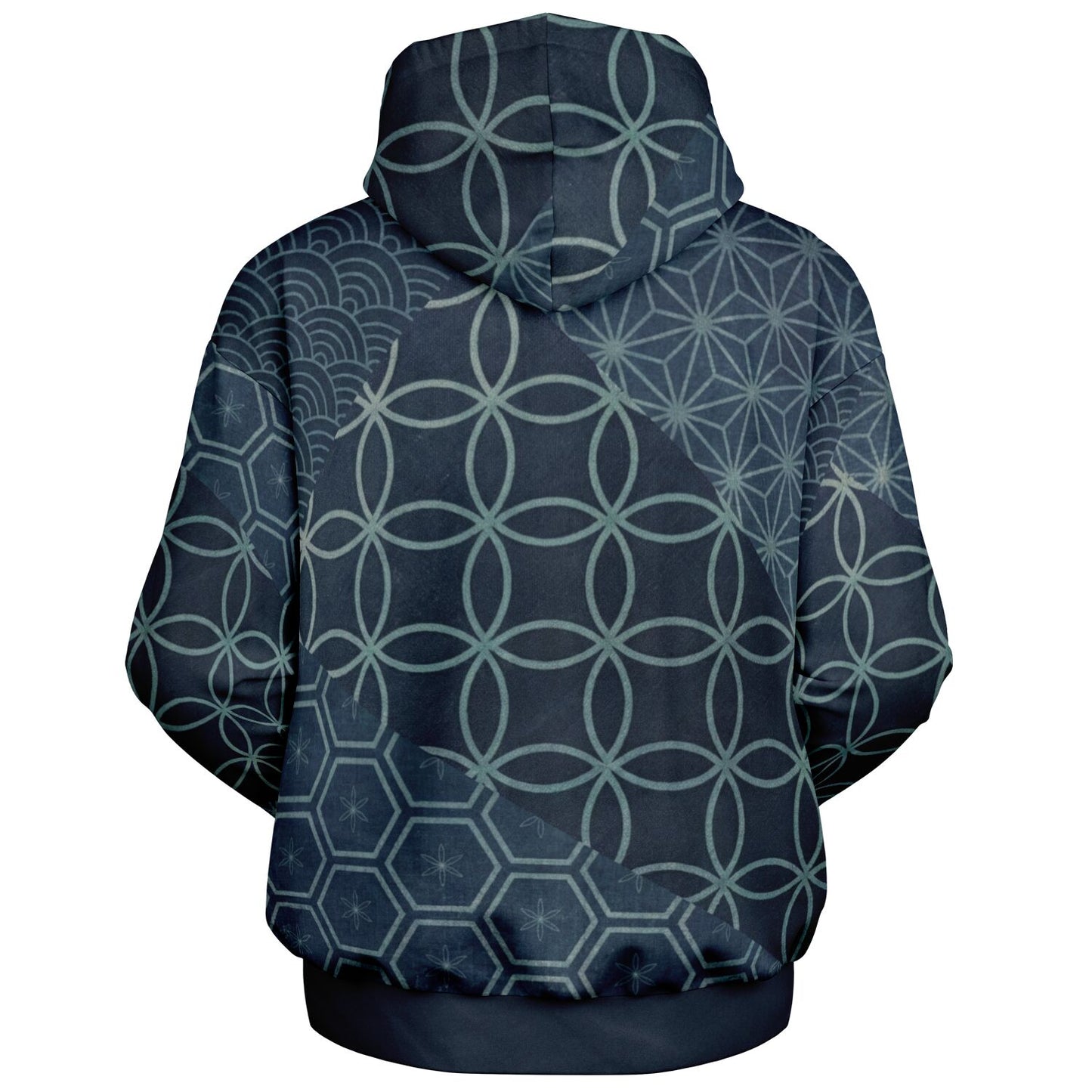KUMIKO Grid - Japanese Geometric Pattern Hoodie 【Midnight Indigo】