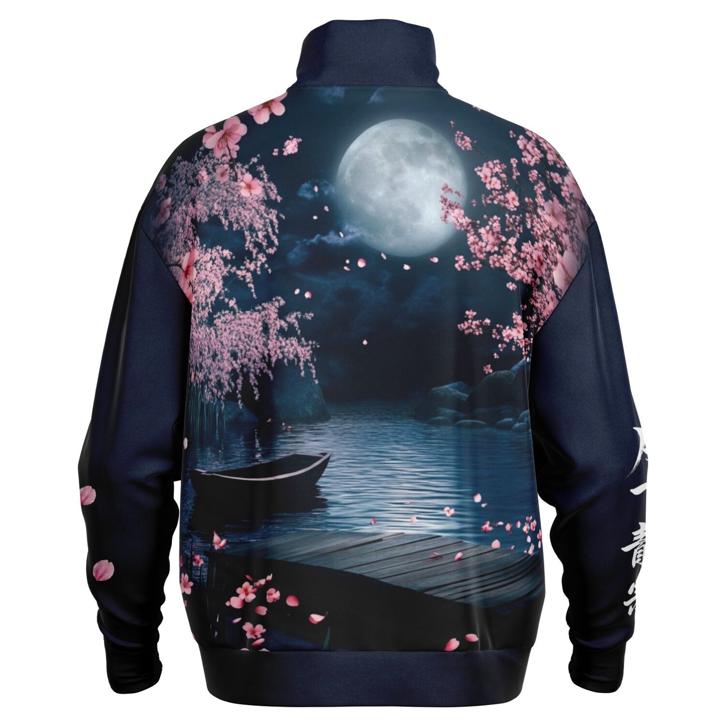 Nightfall Sakura - Japanese Moonlit Landscape Quarter-Zip Sweatshirt