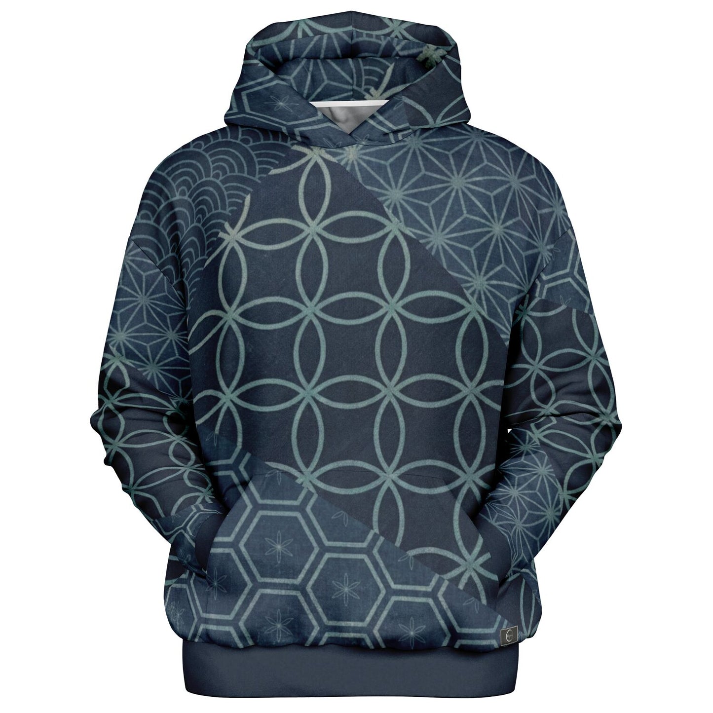 KUMIKO Grid - Japanese Geometric Pattern Hoodie 【Midnight Indigo】