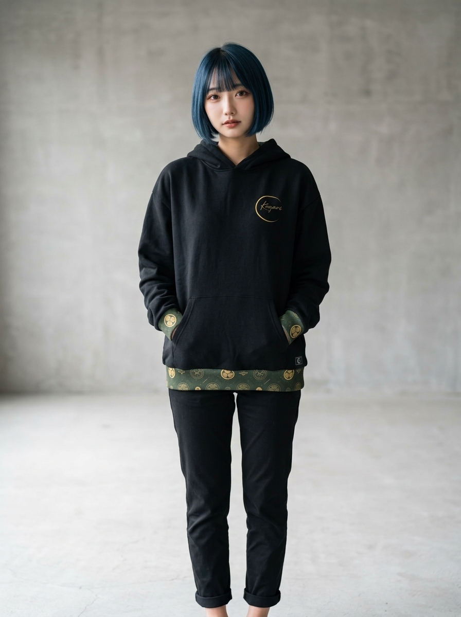 KAMON Monogram - Japanese Heritage Minimalist Hoodie 【Zen Black】