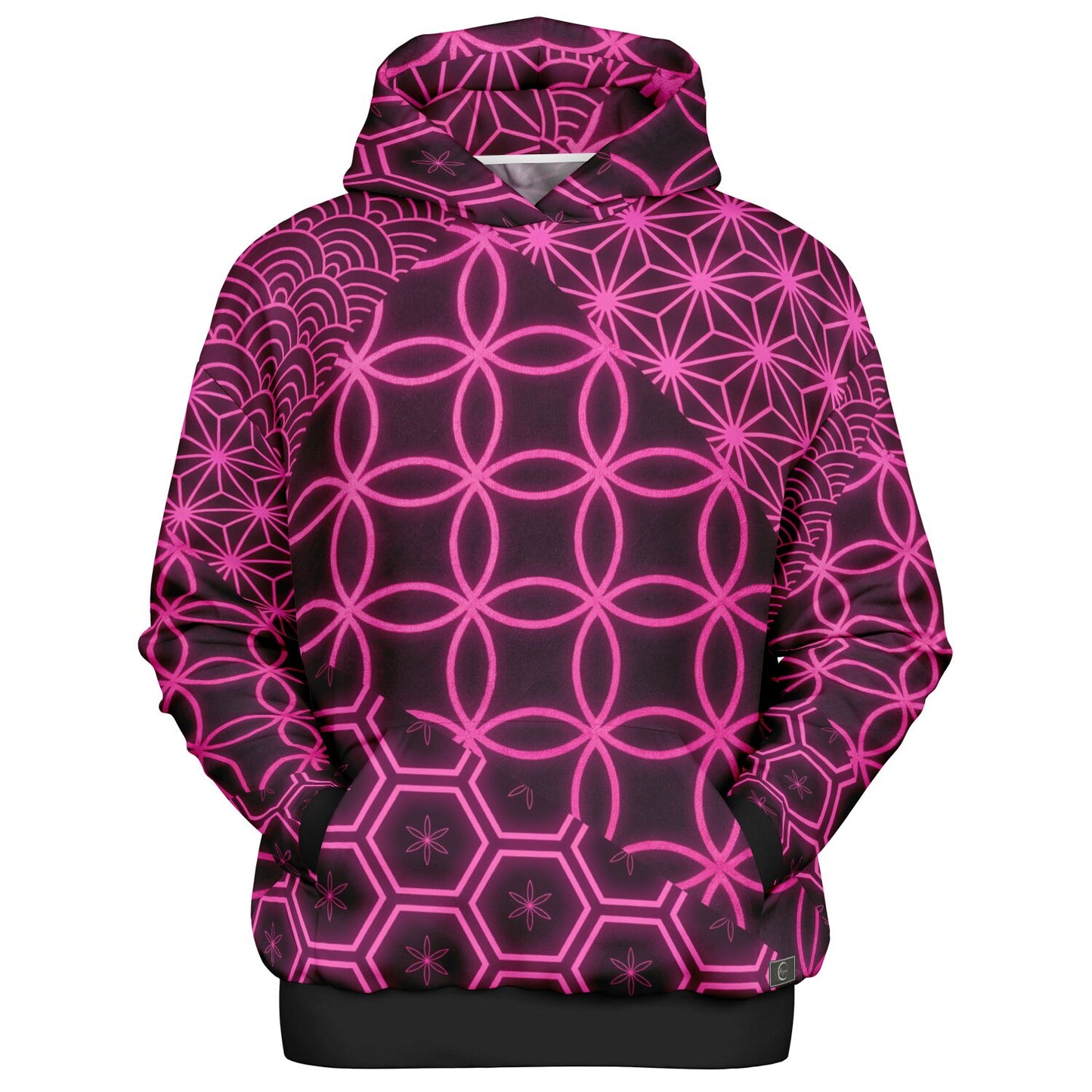 KUMIKO Grid - Japanese Geometric Pattern Hoodie 【Neon Sakura】