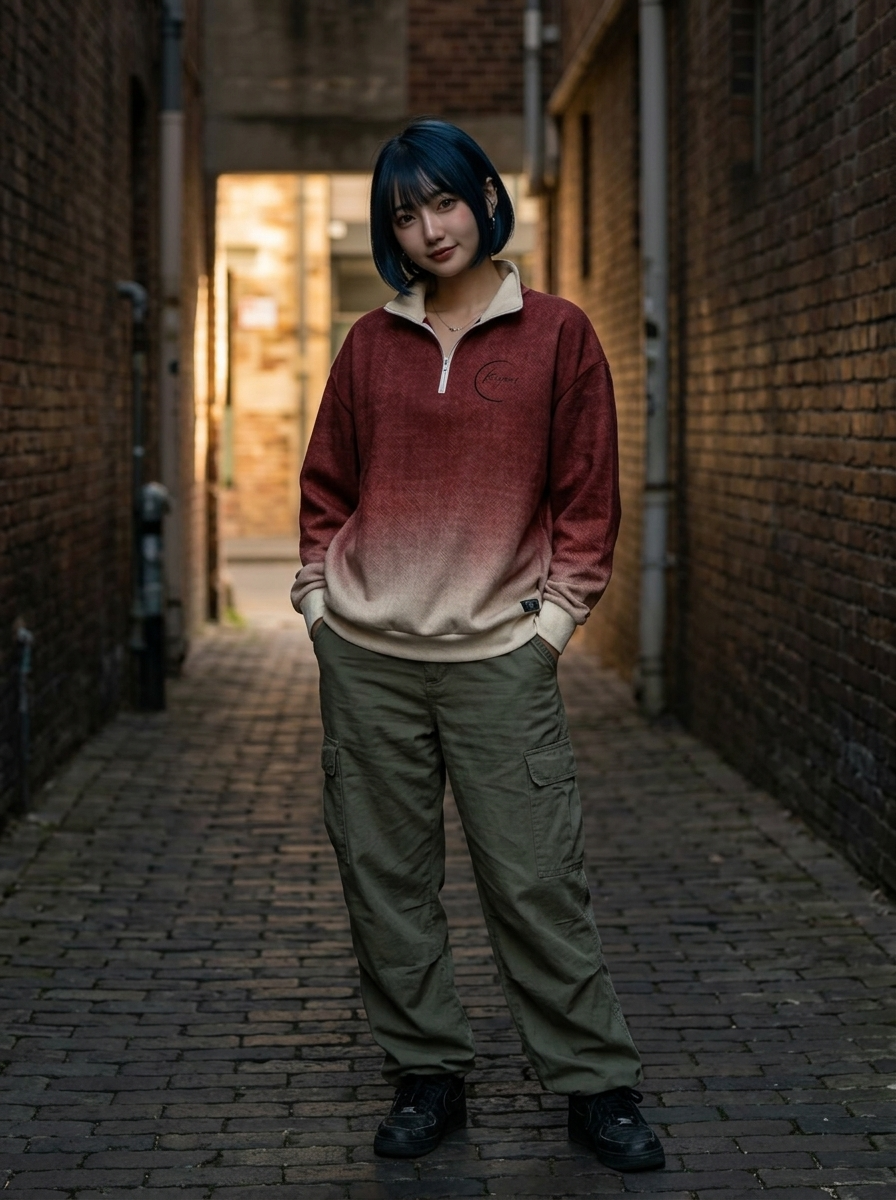 Crimson Fuji - Japanese Landscape Quarter-Zip Sweatshirt