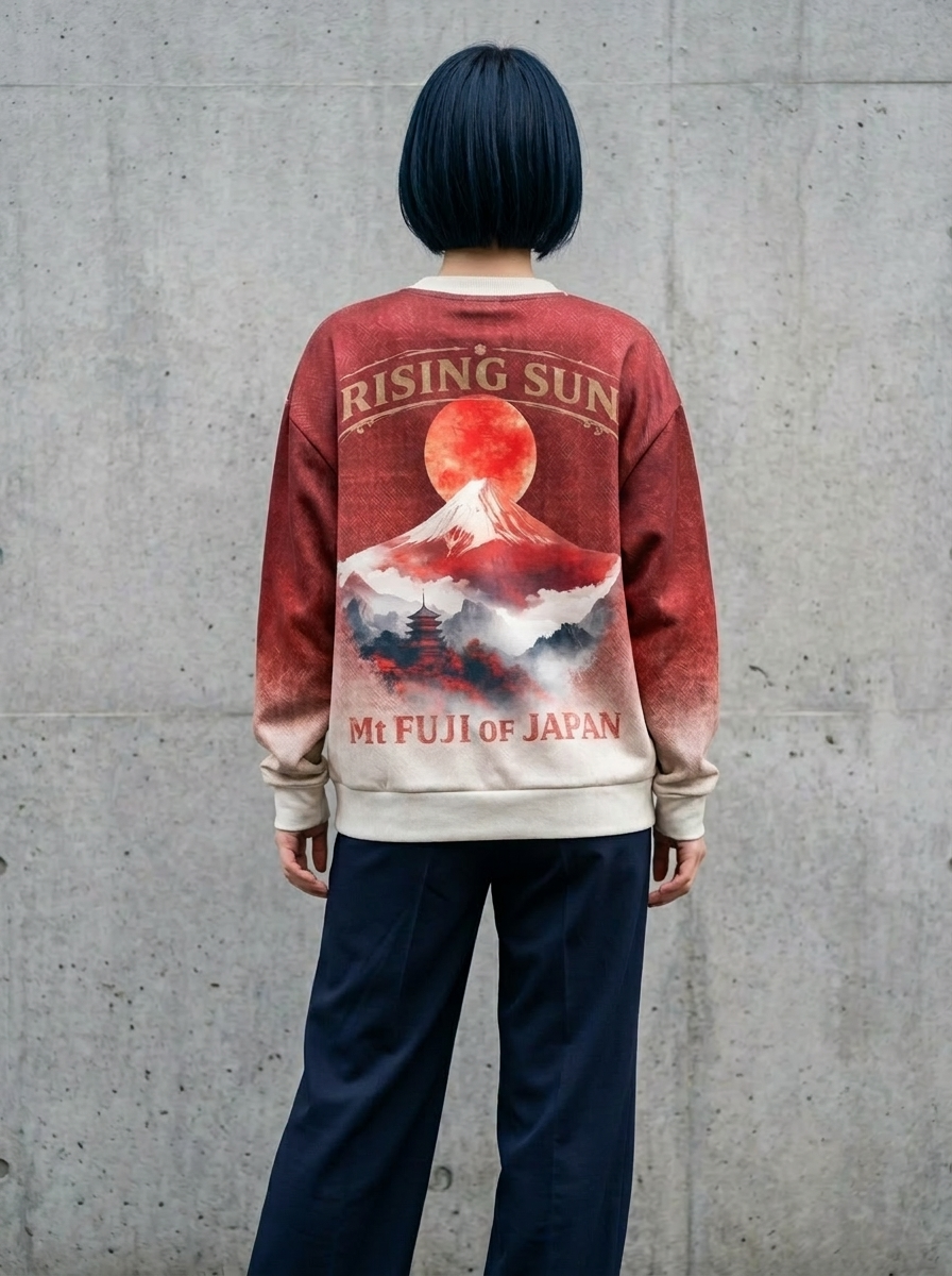 Crimson Fuji - Japanese Landscape Quarter-Zip Sweatshirt