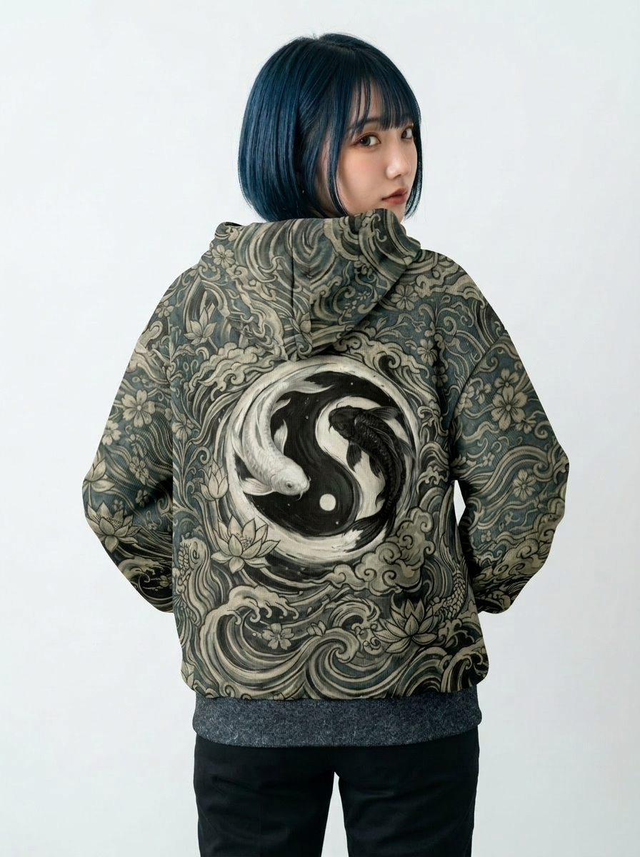 Yin-Yang Koi - Japanese Vintage Zen All-Over Print Hoodie