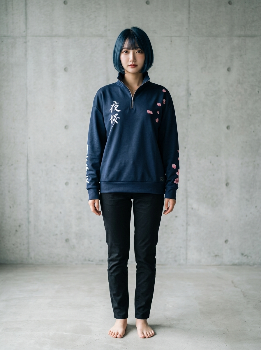 Nightfall Sakura - Japanese Moonlit Landscape Quarter-Zip Sweatshirt