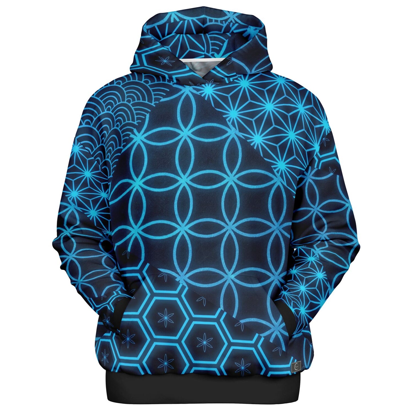 KUMIKO Grid - Japanese Geometric Pattern Hoodie 【Neon Cyan】